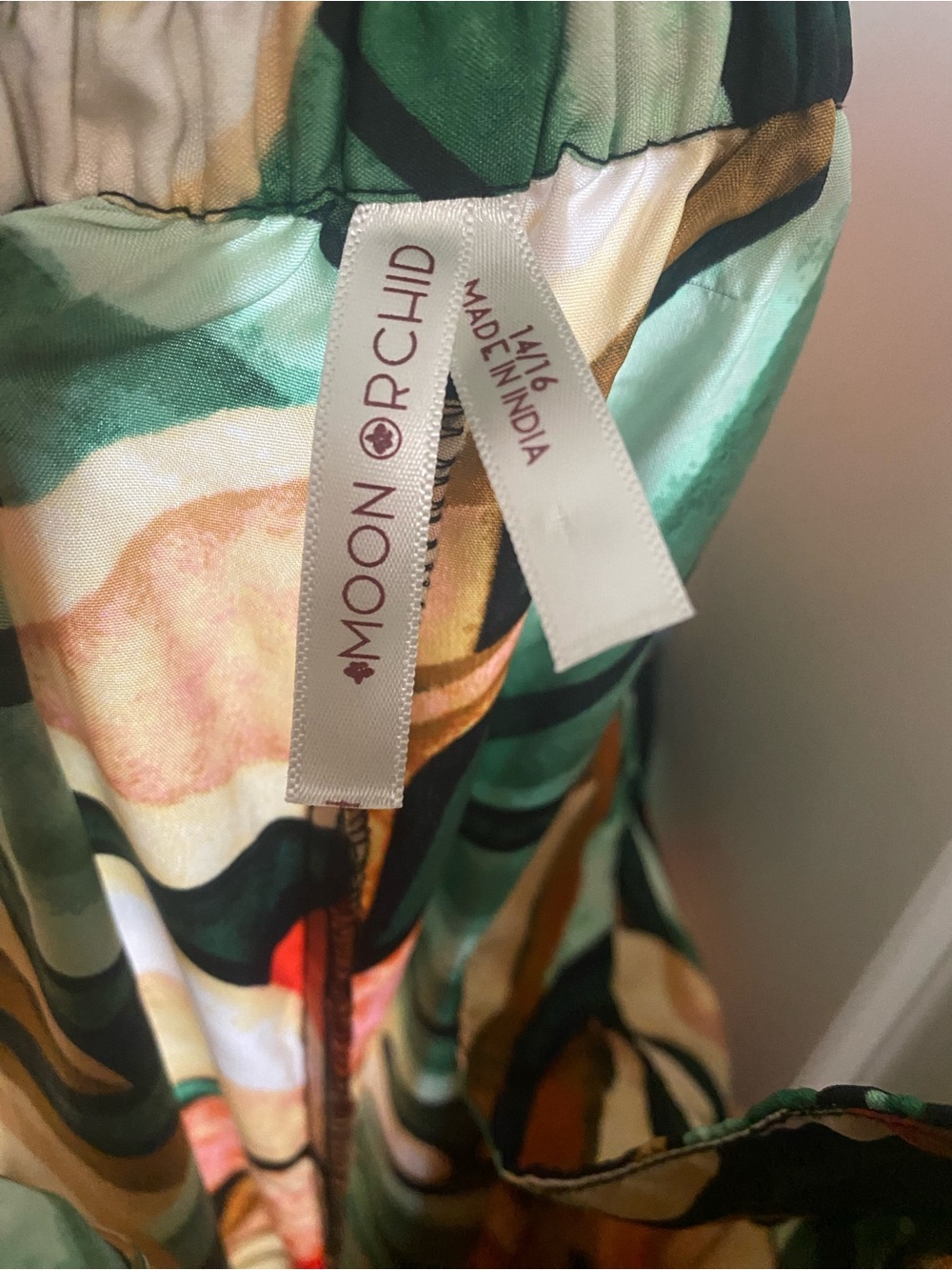 Moon Orchid Tropical Print Wide-Leg Pants in Green & Orange - Picture 5 of 5